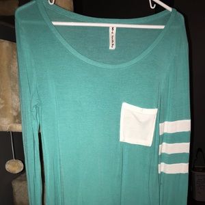 Teal and white long sleeve shirt